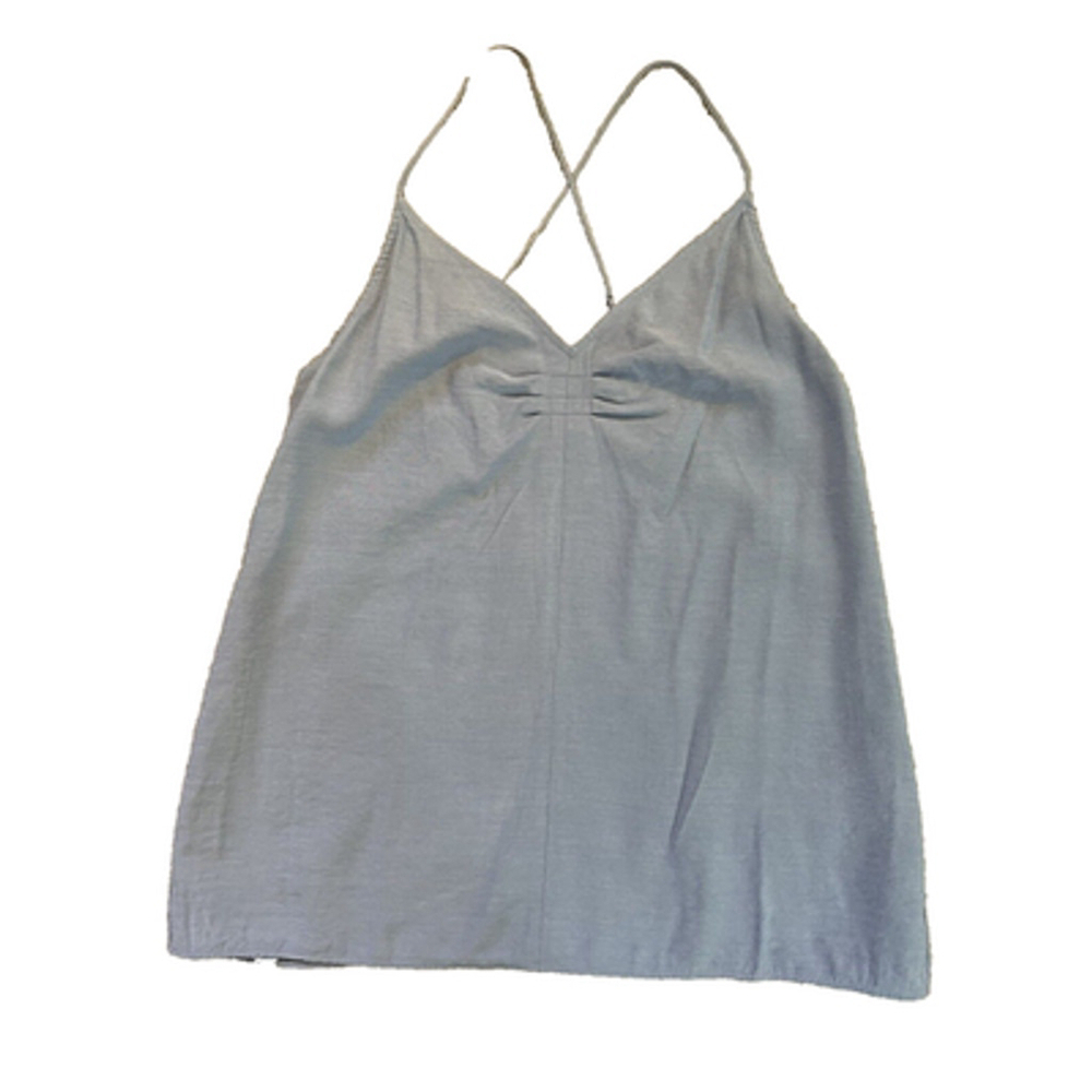 Tibi Blue Chambray Tank Top Women's Sz 0 Crossover Spaghetti Straps V-Neck